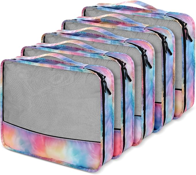 5 Pcs Packing Cubes for Suitcase Large Travel Cubes Carry on Luggage Organizer Bags for Clothes Accessories(S,Watercolor) - Image 5