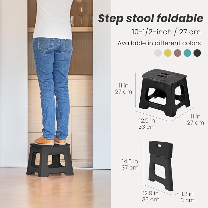 Vigar Compact Step Stool Foldable, 10-1/2-inch Step Stools for Adults up to 330 Pound, Lightweight Stool, Non-Slip Folding Step Stool, Black | For Adults, Up to 330 Pound, Lightweight Stool, Folding Design, Compact Size, Stable Surface, Easy to Store - Image 2