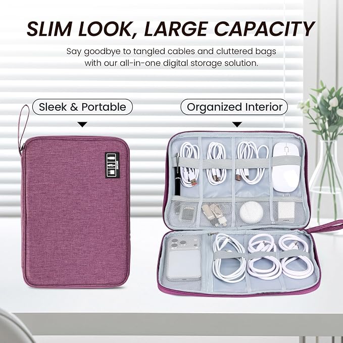 Cable Organizer Bag, Electronics Organizer Case for Tech Accessories | Store chargers, cables, power banks and adapters with elastic loops, mesh pockets and organized compartments for travel. - Image 4