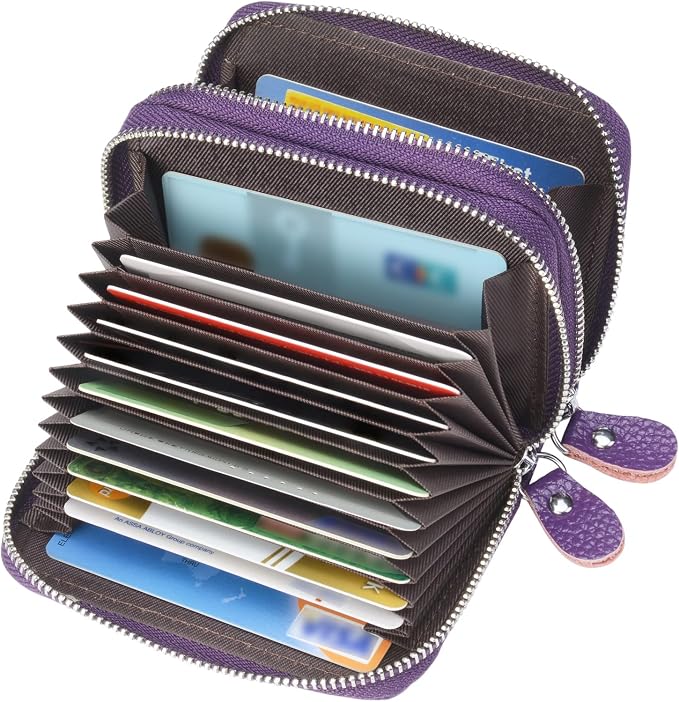 Women's RFID Blocking Leather Zipper Card Wallet Small Purse Credit Card Case Holder for Mother Day Gift (Purple) - Image 2