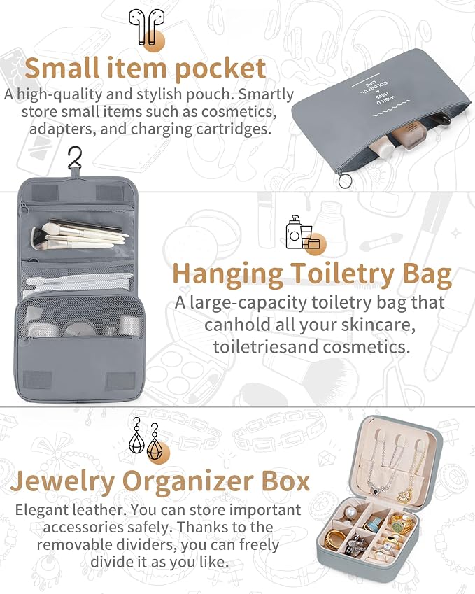 Packing Cubes 11 Set, Suitcase Organizers, Luggage Organizer Bags for Travel, Packing Cubes for Travel, with Toiletry Bag Essentials,Gray - Image 6