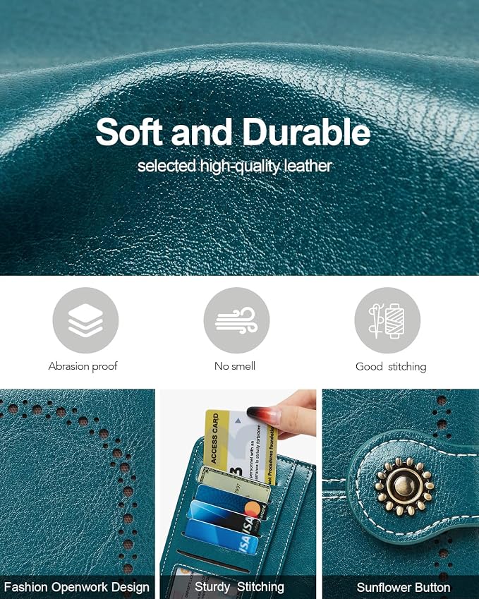 TFKGS Wallet for Women RFID Blocking Leather Large Capacity Card Holder Ladies Phone Clutch Travel Long Purse Wristlet | RFID Blocking - Image 3