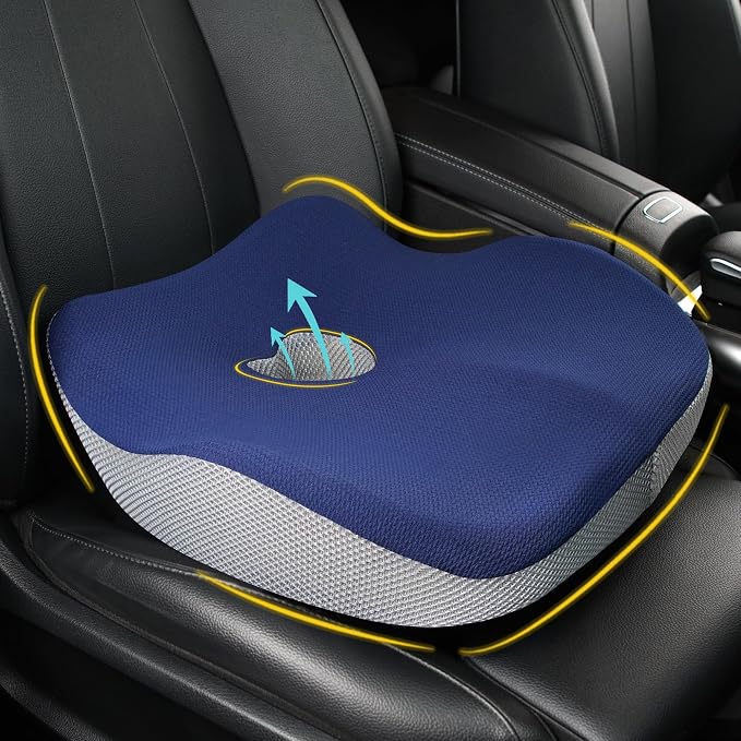 Allaboutsla Car Seat Cushion for Driving, Car Seat Pillow for Short Drivers | Ergonomic Memory Foam Seat Cushion for Pain Relief, Adult Booster Seat for Car, Butt Cushion for Car, Truck, Blue&Gray by Allaboutsla