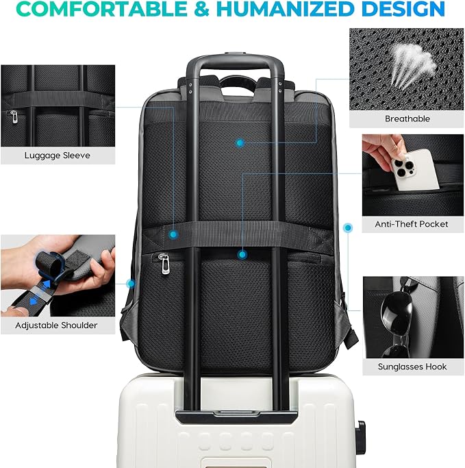 BANGE Business Travel Backpack,Waterproof Fashion Tech Backpacks,Laptop Backpack for 17.3Inch Notebook, Work for Men and Women - Image 5