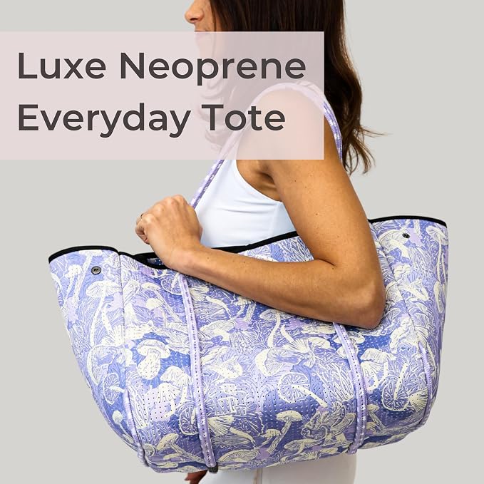 POPUPS Large Neoprene Tote Bag for Women - Everyday Designer Handbag for Travel Work and Beach with Pockets and Zipper Pouch - Image 3