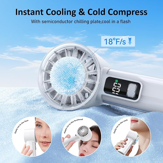 Handheld Fan with Ice Cooler, Mini Portable Fan Rechargeable, 18Hrs Cooling, 0-100 Adjustable Speed, Small Yet Powerful, Personal Hand Fans for Travel, Beach, Outdoor, Makeup, Gifts for Women - Image 2