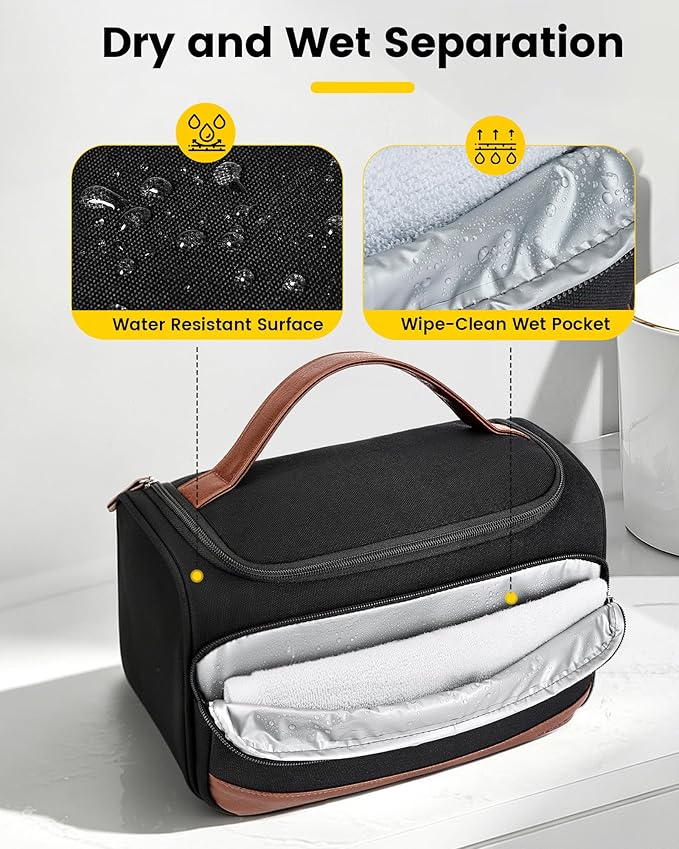 Vorspack Structured Canvas Travel Toiletry Bag for Men, Medium-Black | Upright Travel Bag with Wet Pocket, Wide Opening, Bathroom Organizer for Shaving Grooming Skincare, Travel Essentials, Gifts - Image 5