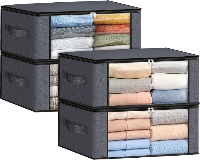 35L Closet Organizers, Foldable Under Bed Storage Containers | Storage Bags with Zippers,Window and Handles for Organizing Bedroom, Closet, Clothing,Organization with Handle by Fabtotes