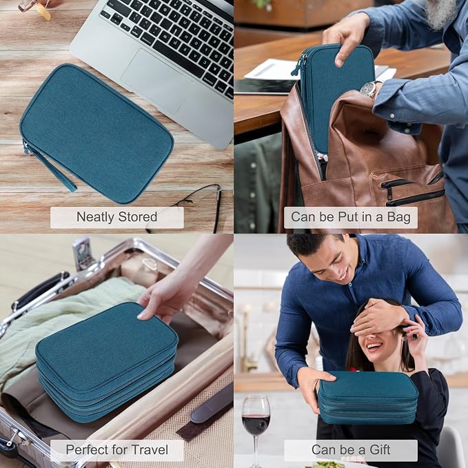 FYY Electronic Organizer, Travel Tech Pouch Bag, Large, Dark Green | Wrist Strap, Waterproof, Double Layers Portable Electronics Travel Carrying Case for Cord, Charger, Daily Business Trips Use - Image 7