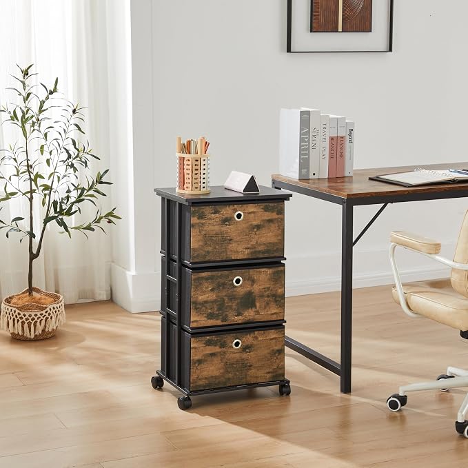 MAX Houser Dresser Storage with 3 Drawers, Fabric Tower Nightstand, Chest of Drawers,Vertical Storage Unit Organizer for Closets,Bedroom,Dorm, Wood Top, Rustic Brown Wood Grain Print - Image 4