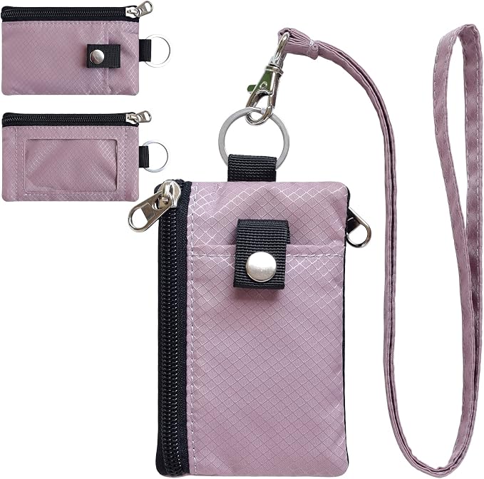 CHENSPRX Minimalist RFID Blocking Small Wallet with ID Window,WaterResistant Zip Id Case Wallet with Lanyard Keychain for Cards,Cash,Travel,Women,Men by CHENSPRX