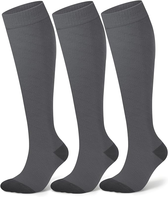 Compression Socks for Women 15-20 mmHg, Viscose from Bamboo, 3-Pair Knee High for Flying, Work & All-Day Comfort by SAIWEYNEE