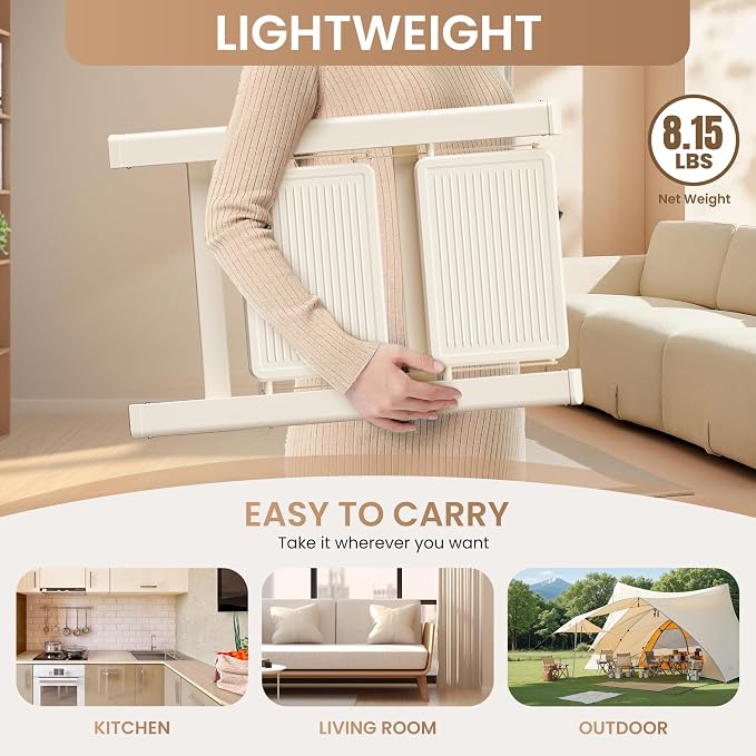 2 Step Ladder, Foldable Step Stool with Wide Anti-Slip Pedal | Portable, Sturdy Carbon Steel, 330LBS Capacity, Easy Storage, Space Saving, for Kitchen, Closet, Cream White - Image 4