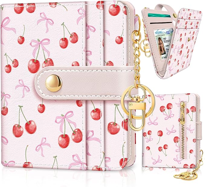 Jogjam Cute Coquette Bow Rfid Women Wallet, Small Slim Credit Card Holder | PU Leather Bifold Cash Zipper Coin Pocket ID Window, for Female Ladies Teen Girls Girly Gifts by Jogjam