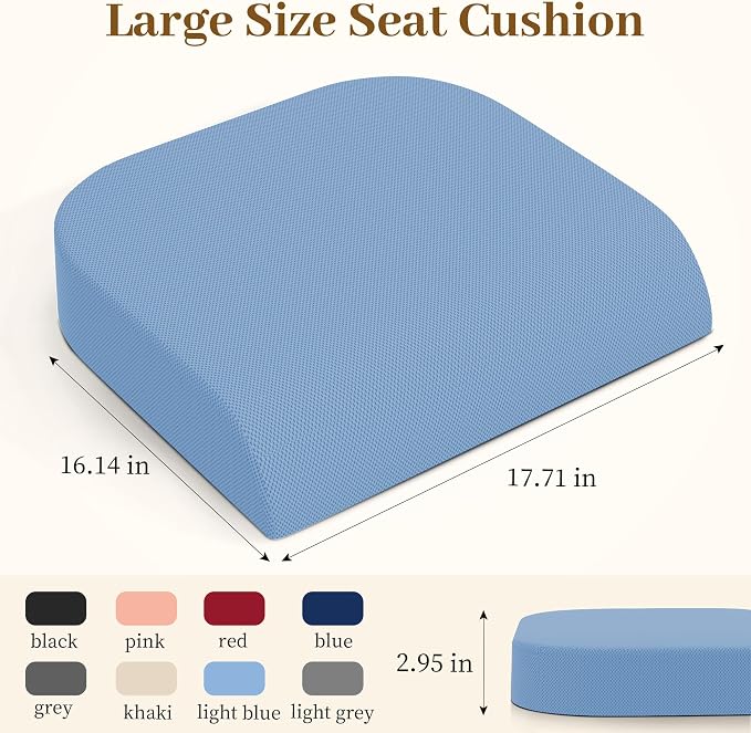 TranquilRelax Memory Foam Seat Cushion for Office Chair, 3-Inch, Light Blue | Medium-firm Support for Long Sitting, Washable Mesh Cover, Non-slip Base, Perfect for Car Seats & Short Drivers - Image 2