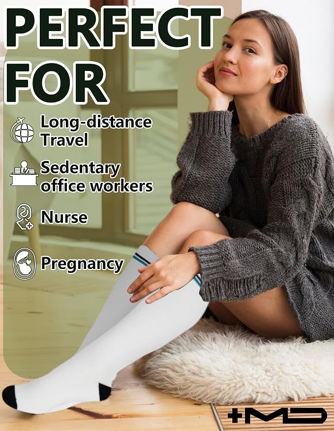 +MD 3 Pairs Bamboo Viscose Compression Socks for Women Men 15-20mmHg Knee High Support Stockings for Pregnancy Nurse Travel - Image 5