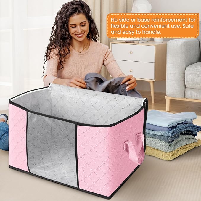 90L Clothes Storage, Foldable Thick Fabric Blanket Storage Bags | Foldable Containers with Zippers,Window and Handles for Organizing Bedroom, Closet, Comforter, Bedding,Dorm essentials - Image 3