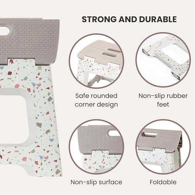 Vigar Compact Folding Step Stool, 10-1/2 Inch, Terrazzo Body | For Adults, Lightweight Portable Stool with Handle, Non Slip, Space Saving, up to 330 lb - Image 4