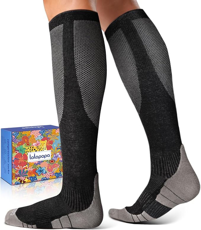 Comfortable Cotton Compression Socks | 20-30mmHg Ankle Arch Support Socks, Breathable Extra Cushion for Flying Travel Nurse, Graduated Support for Women Men by Lalapapa