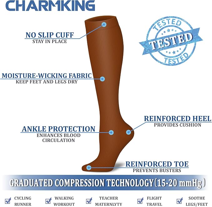 CHARMKING 6 Pairs-Compression Socks for Women & Men Circulation Best Support for Nurses, Running, Athletic,Flight Travel - Image 4