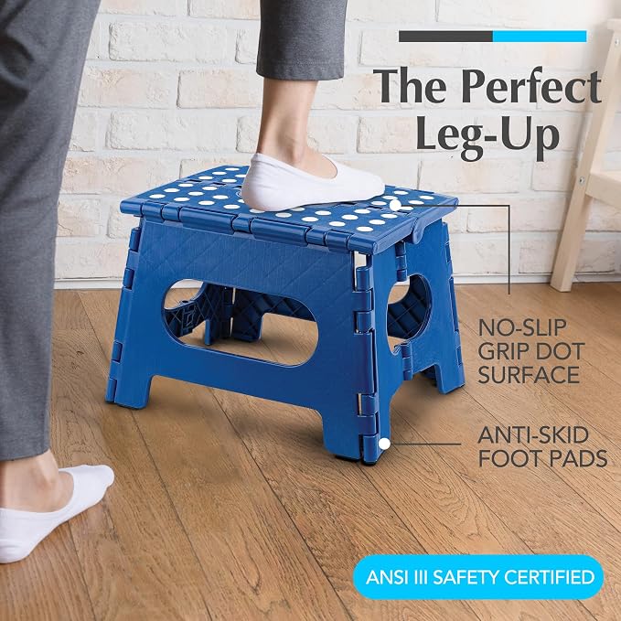 Handy Laundry Folding Step Stool 9 Inch 2-Pack, Blue, Holds 300 lbs | 2-Pack, 9 Inch, Blue, Foldable Collapsible Step Stool, Non-Slip, Holds 300 lbs, Kitchen Bathroom Bedroom, Adults - Image 2