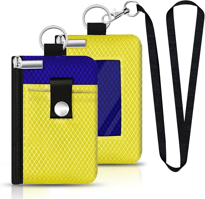 Minimalist RFID Blocking Small Wallet with ID Window,WaterResistant Zip Id Case Wallet with Lanyard Keychain for Cards,Cash,Travel,Women,Men (Lemon Yellow/Sapphire Blue) - Image 3