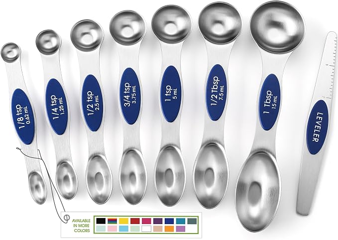 Spring Chef 8 Magnetic Measuring Spoons Set for Baking & Cooking, Sapphire | Stainless Steel Teaspoon & Tablespoon Measuring Spoons with Leveler for Dry & Liquid Ingredients, Dual Sided, Dishwasher Safe by SpringChef