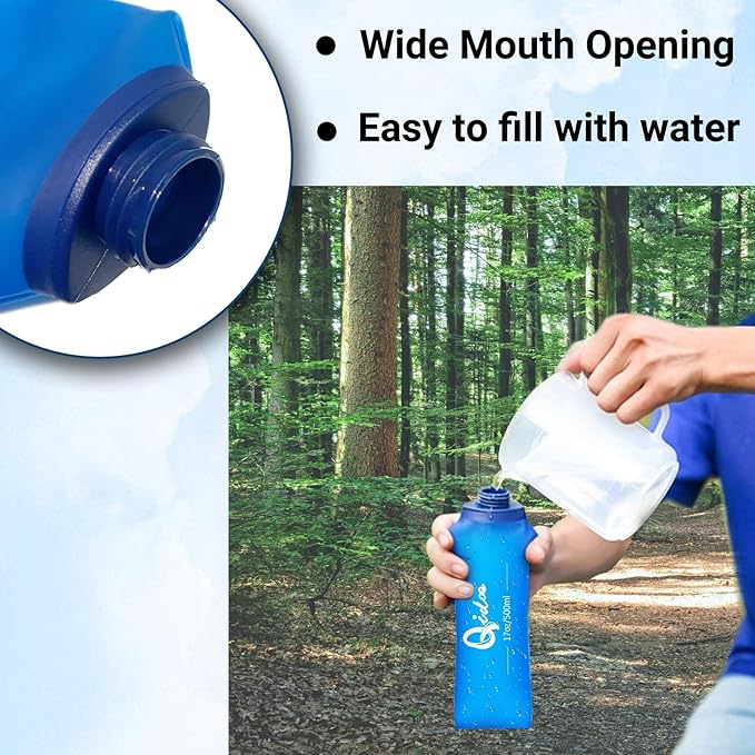 2PCS Soft Water Bottle, 17oz/500ml TPU Collapsible Flask Foldable Bottles for Hydration Pack, BPA-Free Soft Flasks Handheld Soft Flask Running Bottle for Running Hiking Cycling Climbing Traveling - Image 3