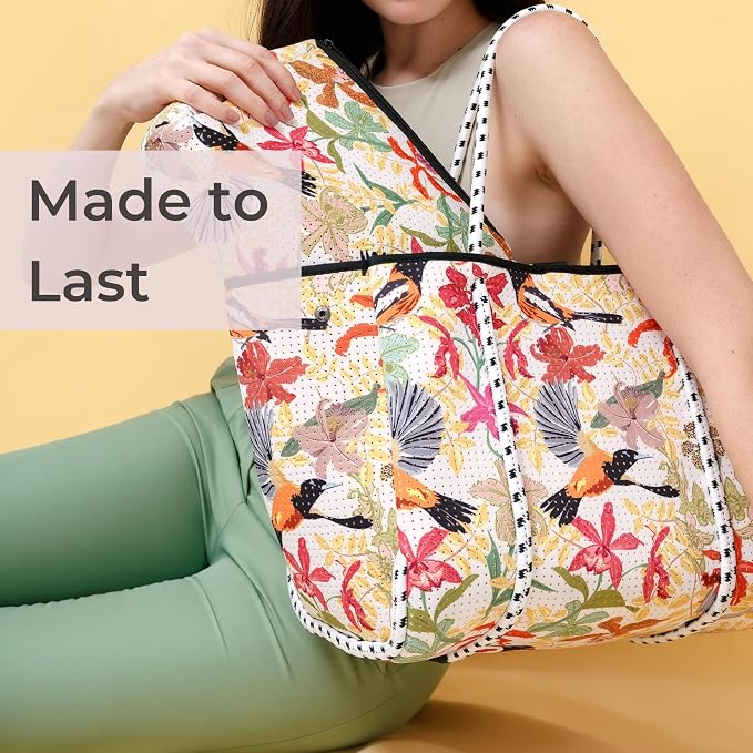 POPUPS Large Neoprene Tote Bag for Women - Everyday Designer Handbag for Travel Work and Beach with Pockets and Zipper Pouch - Image 9