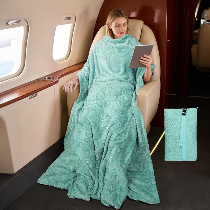 Tirrinia Travel Blanket and Pillow Set, Soft Compact Airplane Blanket with Foot Pockets, 4-in-1 Travel Essentials for Women Men, Portable Travel Gifts for Her, Travel Blanket for Airplanes, Cars by Tirrinia