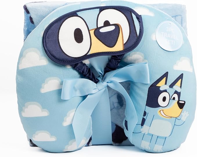 Jay Franco Bluey Kids Travel Set - 3 Piece Set Includes 40 x 50 Throw Blanket, Eye Mask, and Neck Pillow - Super Soft & Cozy Travel Accessories - Image 6