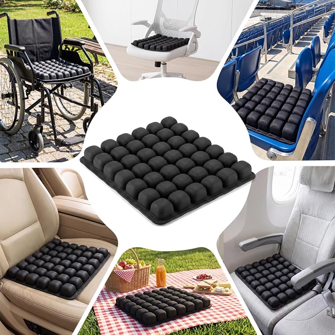 Sondour 42 Airbags Inflatable Travel Seat Cushion Airplane for Long Flight | Portable Airplane Gadgets Seat Cushions with Air Pump, Wheelchair Cushions,Pressure Relief Seat Cushion-1 Black - Image 7