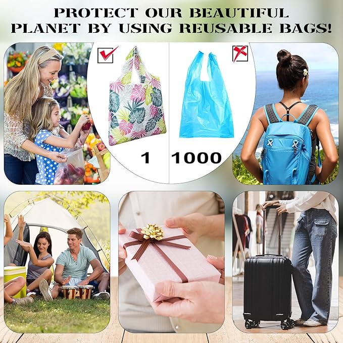 Eccliy 24 Pieces Reusable Grocery Bags Polyester Shopping Bags for Groceries Multi Colors Reusable Foldable Shopping Tote(Flower Style) - Image 2