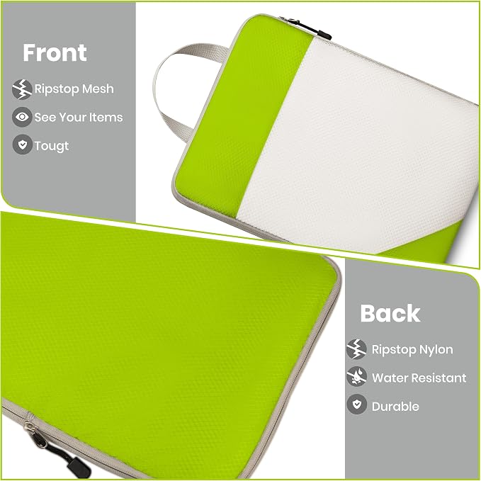 Compression Travel Packing Cubes with White Mesh, Green, 6Pcs | Waterproof fabric and See-Through Mesh, Space-Saving Compression Organizer for Travel and Daily Clothes Storage - Image 4