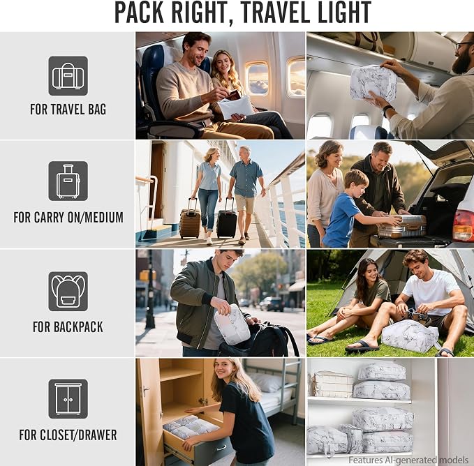 Veken 8 Set Packing Cubes for Travel Essentials, Suitcase Organizer Bags in 4 Sizes, Carry-On Luggage Accessories with Laundry Bag, Airplane Must Have with 99-Count Mesh Holes - Image 8