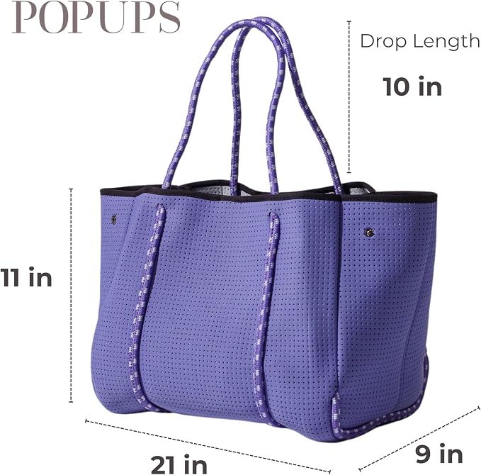 POPUPS Large Neoprene Tote Bag for Women - Everyday Designer Handbag for Travel Work and Beach with Pockets and Zipper Pouch - Image 4