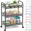 TOOLF 3 Tier Rolling Cart, Metal Utility Storage Cart with Wheels, Black | 3 Hooks, Screwless Assembly, Trolley Organizer for Bathroom, Kitchen, Office, Nursery, Dorm, Laundry Room by TOOLF