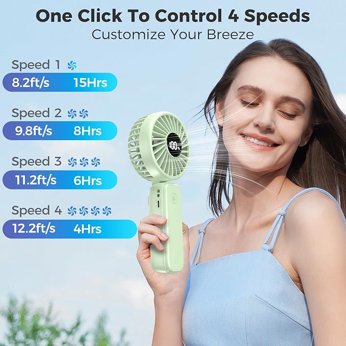 Handheld Fan Foldable, 5000mAh Rechargeable Hand Fans with Powerful Cooling, 4 Speeds, LED Display, Portable Fan for Travel,Concerts,Makeup,Lash,Outdoor Events,Gifts Women - Image 3