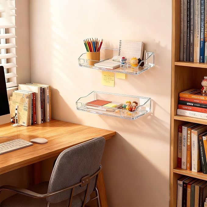 Clear Acrylic Floating Shelves for Wall, 4 Count | Upsimples Floating Stands, Living Room, Bedroom, Kitchen Storage, Bathroom Wall Organizer - Image 5