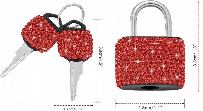 2 Pcs Small Locks with Keys Mini Luggage Locks Bling Padlock with Key Metal Lock for Locker Suitcase Bag(Red) - Image 7