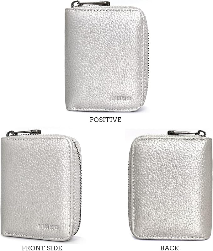Linno RFID 20 Slots Credit Card Holder Genuine Leather Small Wallet for Women or Men with Zipper - Image 5
