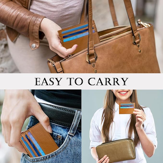 WOXVM Credit Card Holder Wallet RFID Blocking Slim Credit Card Cases Holder Premium Leather Minimalist Front Pocket Small Wallet with 6 Card Slots and 1 Pockets for Men Women (Brown) - Image 6