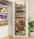 Mefirt Over The Door Pantry Organizer, Wall Mount Spice Rack 8-Tier Black | Pantry Hanging Storage and Organization, Adjustable Baskets Heavy-Duty Metal for Home & Kitchen, Back of Door Seasoning Rack by Mefirt