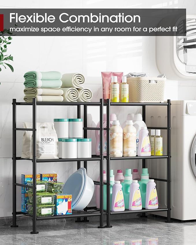 Sakugi Storage Shelves - 3 Tier Shelf Organizer, Sturdy Metal Garage Shelving with Adjustable Leveling Feet, Space-Saving Shelves Organizer for Pantry, Laundry, Kitchen (18" x 12" x 30", Black) - Image 5