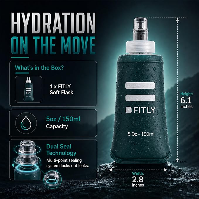 FITLY Soft Flask - Shrink As You Drink Soft Water Bottle for Hydration Pack - Folding Water Bottle Ideal for Running, Hiking, Cycling, Climbing & Rigorous Activity - Image 2