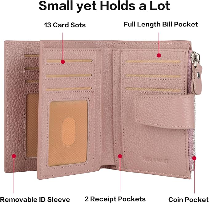 Small Compact Women Wallet RFID Blocking Genuine Leather Bifold Purse with ID Windows - Image 4