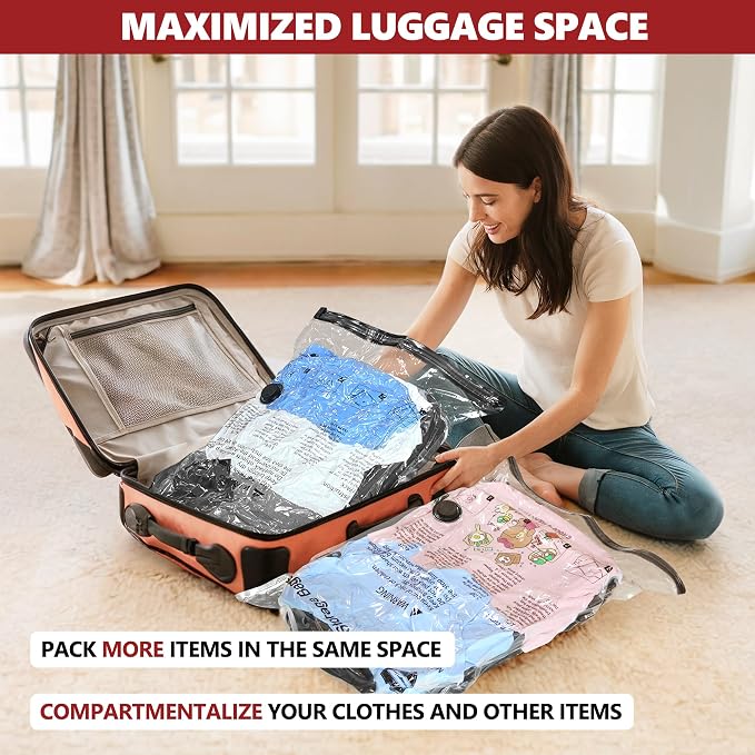 Vacuum Seal Bags for Clothing Travel and Home Storage, Travel Vacuum Bags with Electric Pump, Space Saver Compression Packing Cubes for Luggage Suitcase Bedding Blankets Clothes, 12 Combo - Image 5