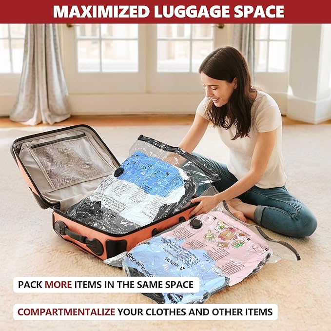Vacuum Seal Bags for Clothing Travel and Home Storage, Travel Vacuum Bags with Electric Pump, Space Saver Compression Packing Cubes for Luggage Suitcase Bedding Blankets Clothes, 8 Small - Image 5