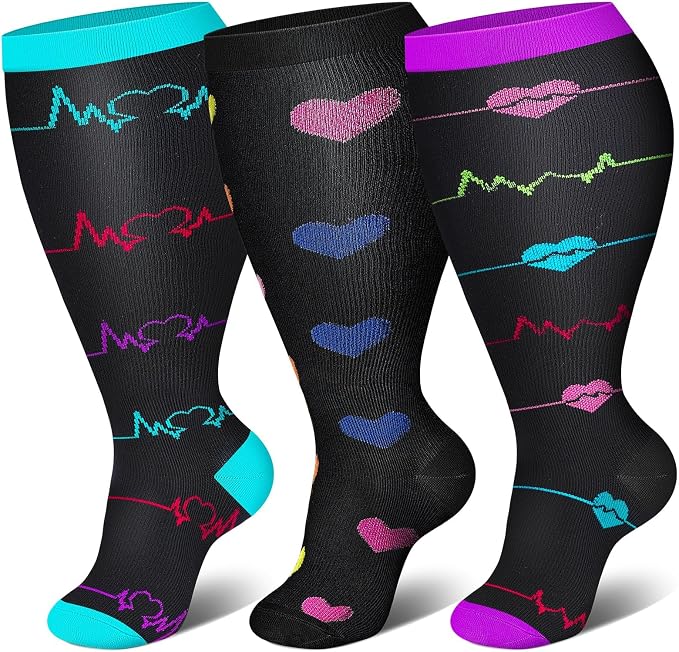 Genovega 3 Packs Wide Calf Compression Socks for Women Men Knee Hight S/M-4XL for Gifts by genovega