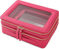 Aveniee XL Clear Makeup Organizer,Double Layer Travel Cosmetic Case with Brush Holder & Zippered Compartments,Big Toiletry Bag for Travel Accessories,2 Layers Large,Hotpink by Aveniee